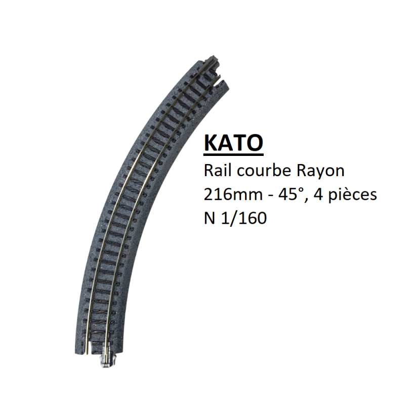Rail courbe R 216-45°, 4 pièces - KATO 20-170 - N 1/160 Rail courbe R 216-45°, 4 pièces - KATO 20-170 - N 1/160