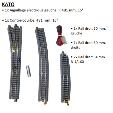 Interrupteur électrique gauche 15° - KATO 20-220 - N 1/160