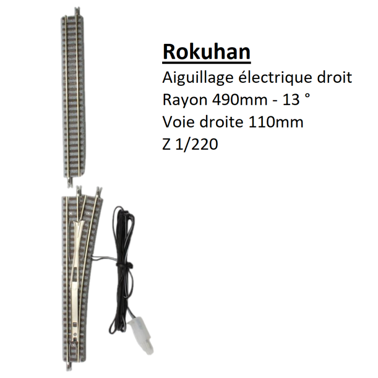 Aiguillage électrique droit, R490-13° + voie droite biseautée 110mm, R040 - ROKUHAN 7297040 - Z 1/220