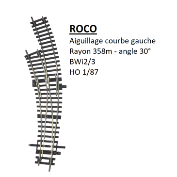 Aiguillage Courbe gauche, R358-30°, BWi2/3, sans commande - ROCO 42466 - HO 1/87