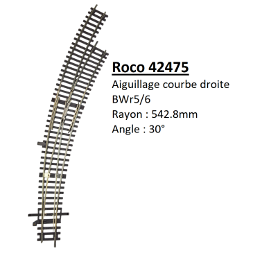 Aiguillage Courbe droite, BWr5/6 - ROCO 42475 - HO 1/87