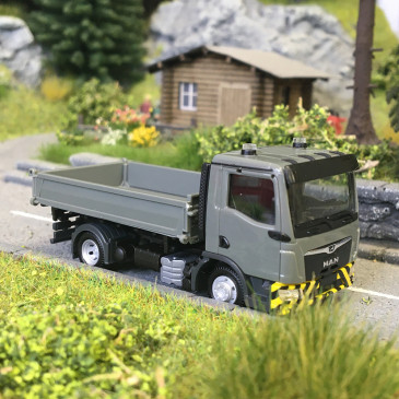 MAN TGM CC benne basculante tridirectionne, gris/jaune - HERPA 319577 - HO 1/87