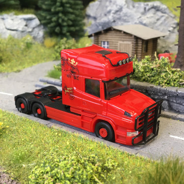 Tracteur routier Scania Hauber 04 Topline, 3 essieux 6x4, rouge, 1984  - HERPA 319423 - HO 1/87