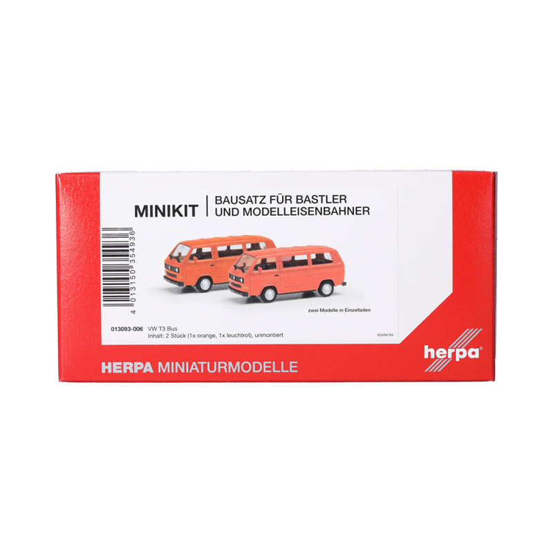 MiniKit Volkswagen T3 Bus, rouge et orange, 2 pièces - HERPA 013093-006 - HO 1/87