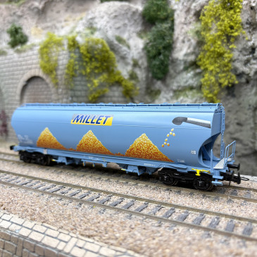 Wagon trémie Tagnpps, "Nouveau logo Millet", bleu clair SNCF, Ep. VI - LSMODELS 30593 - HO 1/87