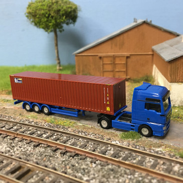 MAN TGX XXL semi-remorque porte-conteneurs "BEACON", Bleu - Herpa 066839 - N 1/160