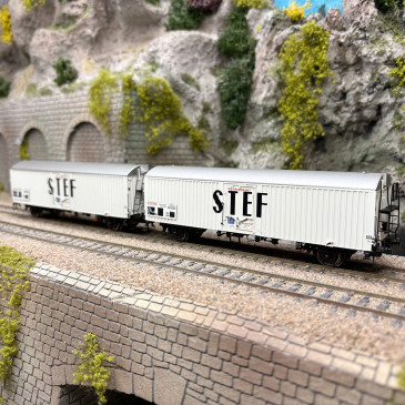 2 wagons frigorifiques type Ibes, logo STEF noir, marquage UIC, SNCF, Ep. IV - LSMODELS 30224 - HO 1/87