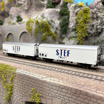 2 wagons frigorifiques type Ibes, logo STEF bleu, marquage UIC, SNCF, Ep. IV - LSMODELS 30236 - HO 1/87