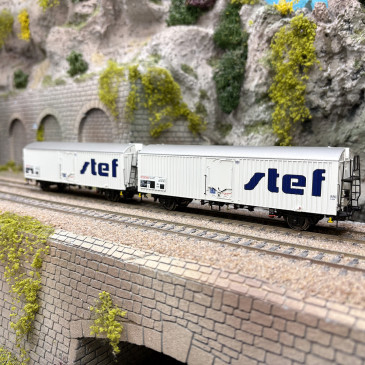 2 wagons frigorifiques type Ibes, logo STEF moderne, marquage UIC, SNCF, Ep. IV et V - LSMODELS 30237 - HO 1/87
