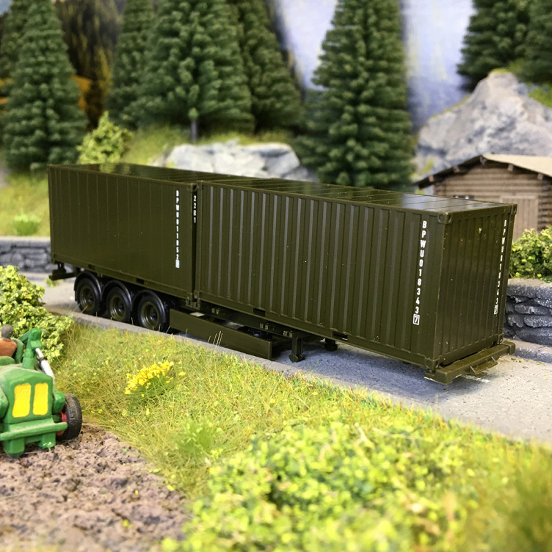 Remorque porte-conteneurs 3 essieux avec 2x20 pieds, Bundeswehr - HERPA 747240 - HO 1/87