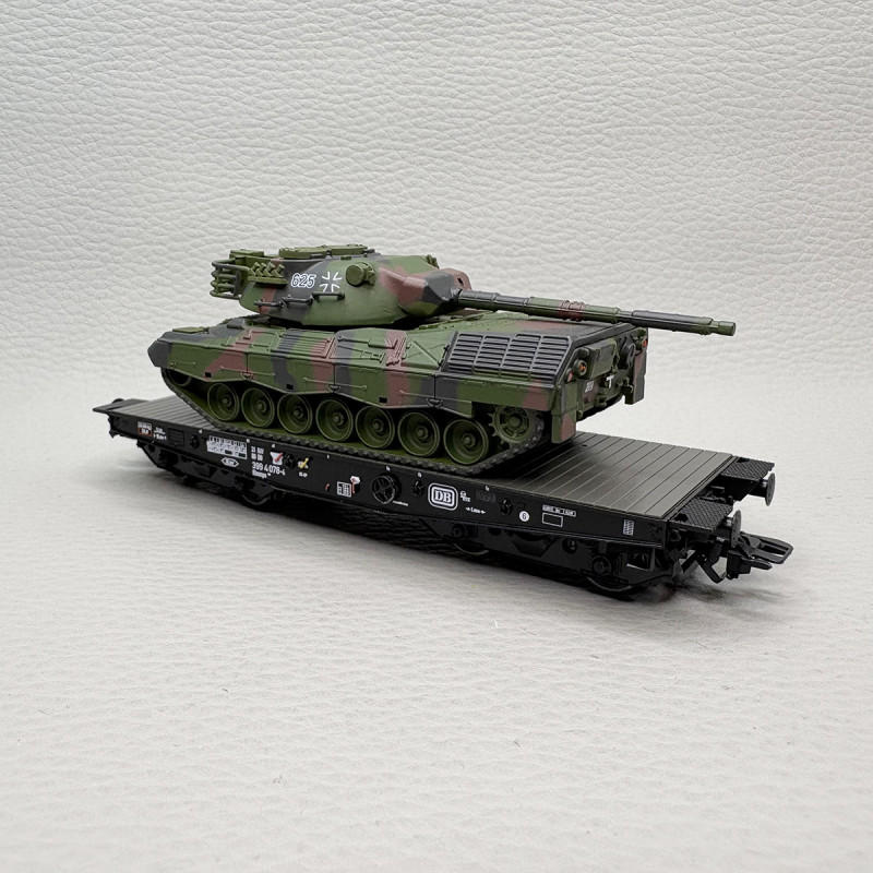 Wagon plat Rlmmps, transport lourd, avec char Leopard 1A1, DB - MARKLIN 48878