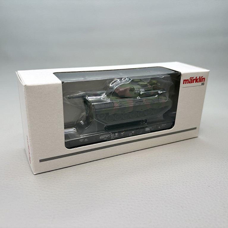 Wagon plat Rlmmps, transport lourd, avec char Leopard 1A1, DB - MARKLIN 48878