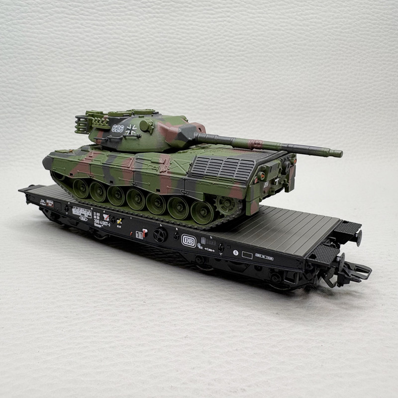 Wagon plat Rlmmps, transport lourd, avec char Leopard 1A1, DB - MARKLIN 48879