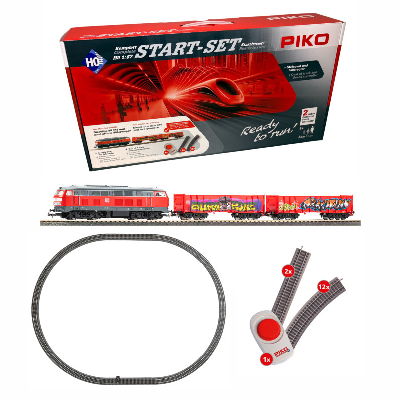 Coffret de démarrage, locomotive BR 218 et 2 tombereaux EAOS, DB, Ep. VI - PIKO 57032 - HO 1/87