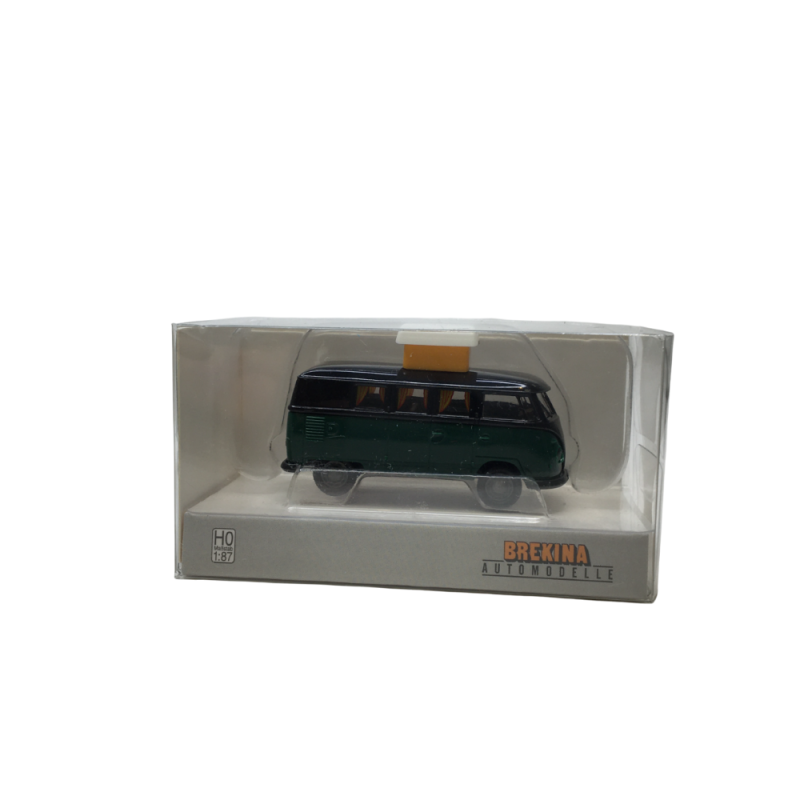 Volkswagen T1b camping-car, noir et vert foncé, avec couchage sur le toit, 1960 - Brekina 31634 - HO 1/87