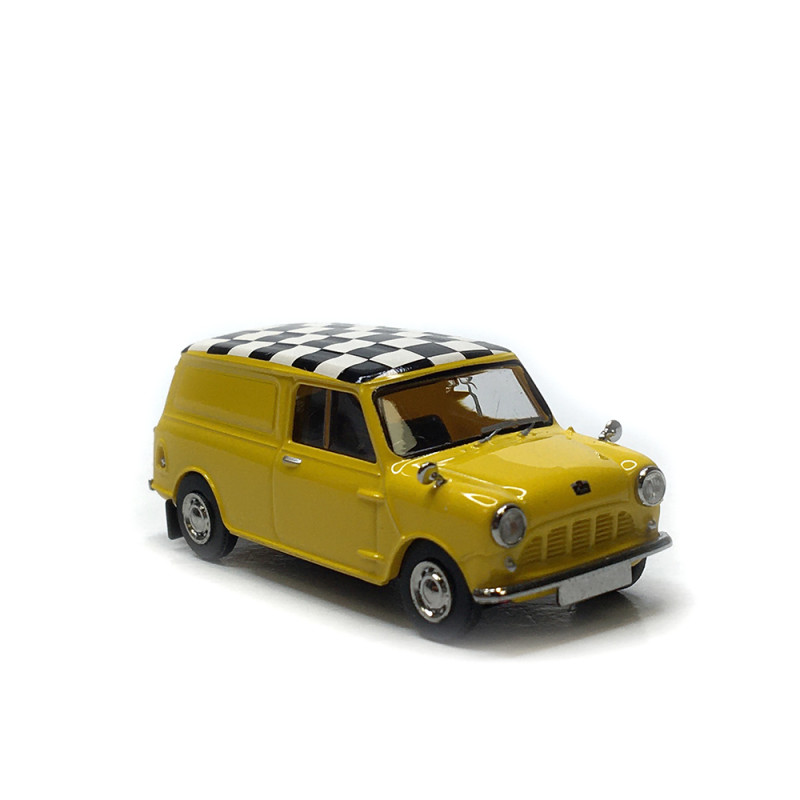 Austin Mini Countryman Van, jaune avec drapeau de course, 1960 - Brekina 15364 - HO 1/87