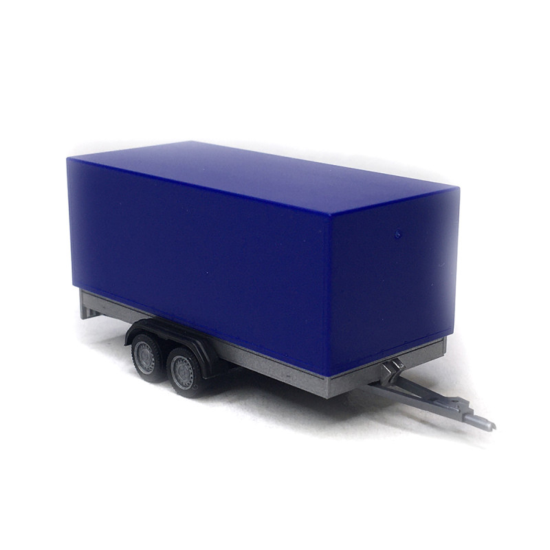 Remorque bâchée pour voiture particulières, 2 essieux, bleu - HERPA 052627-004 - HO 1/87