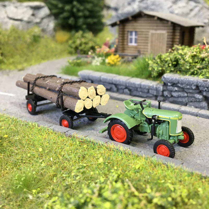 Tracteur Fendt F15 Dieselross, avec remorque forestière - BUSCH 54152 - HO 1/87