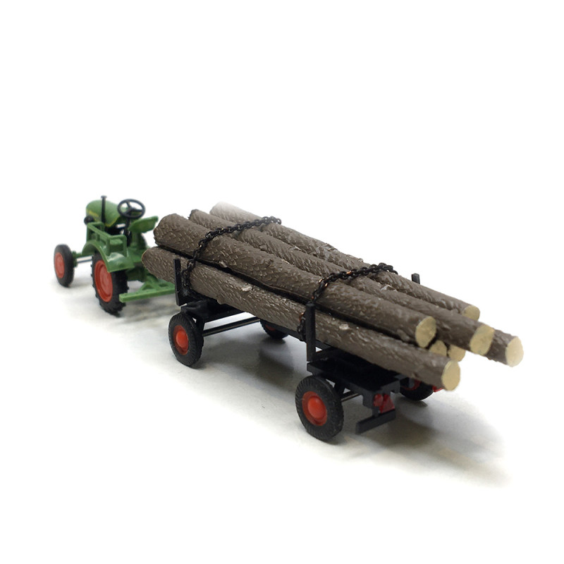 Tracteur Fendt F15 Dieselross, avec remorque forestière - BUSCH 54152 - HO 1/87