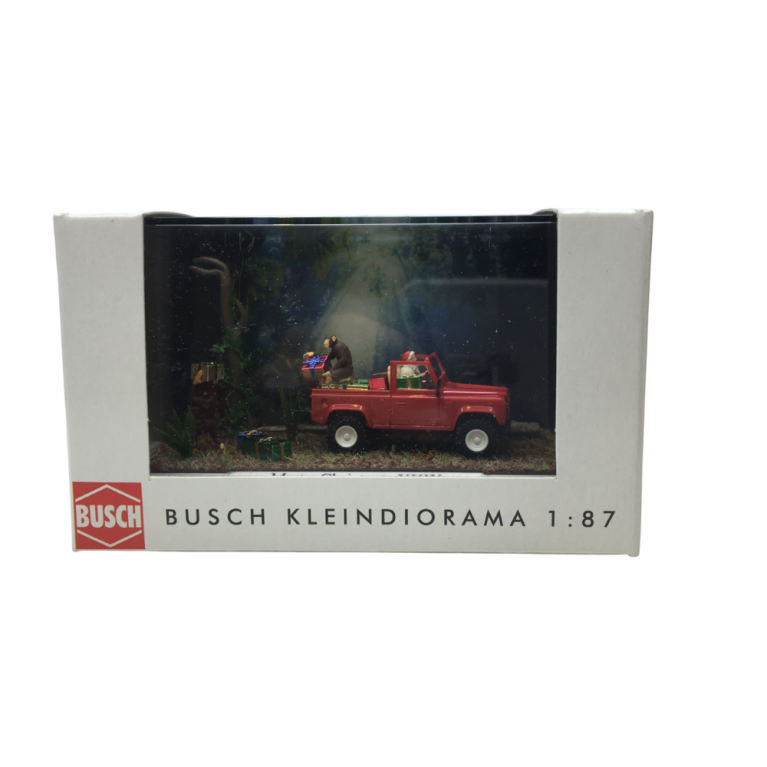 Mini diorama de Noël, Land rover Defender, rouge - BUSCH 7626 - HO 1/87