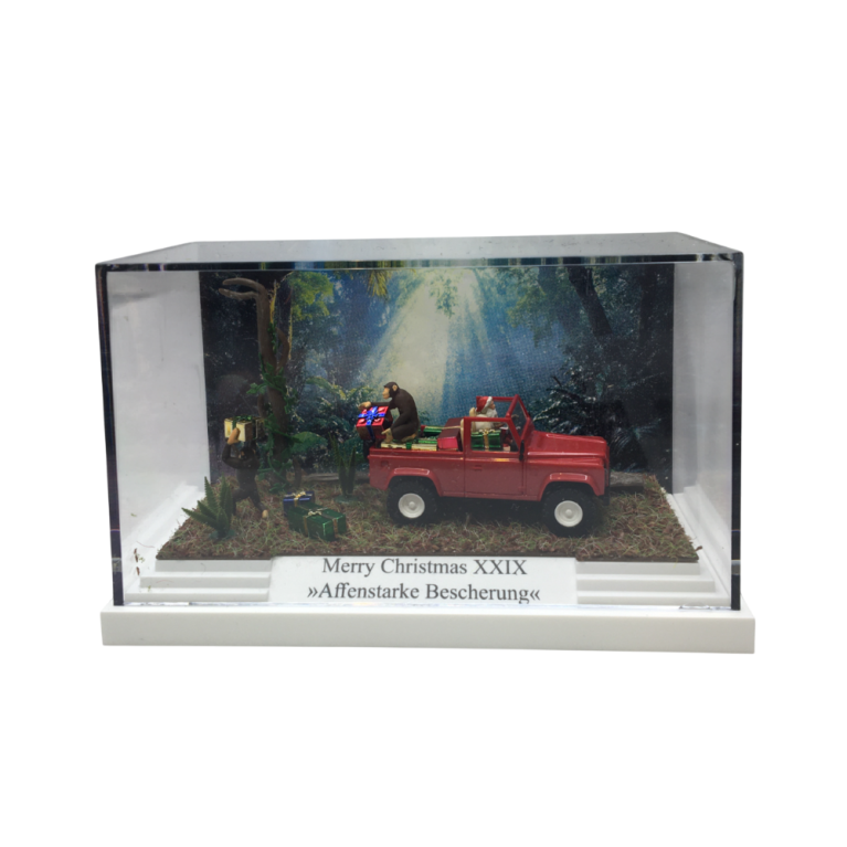Mini diorama de Noël, Land rover Defender, rouge - BUSCH 7626 - HO 1/87
