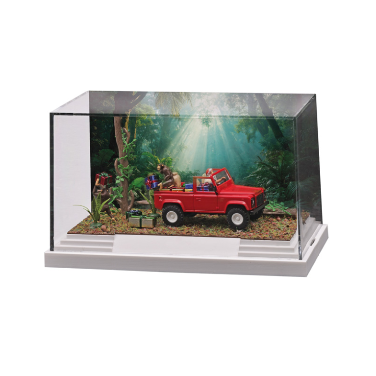 Mini diorama de Noël, Land rover Defender, rouge - BUSCH 7626 - HO 1/87