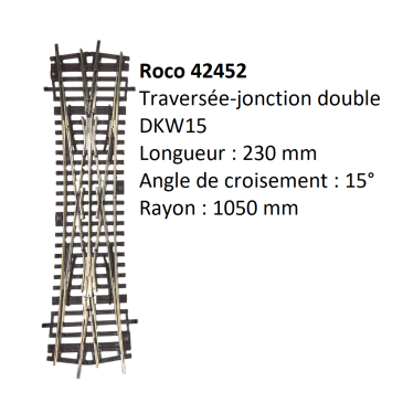 Traversée jonction double DKW15, sans commande - ROCO 42452 - HO 1/87