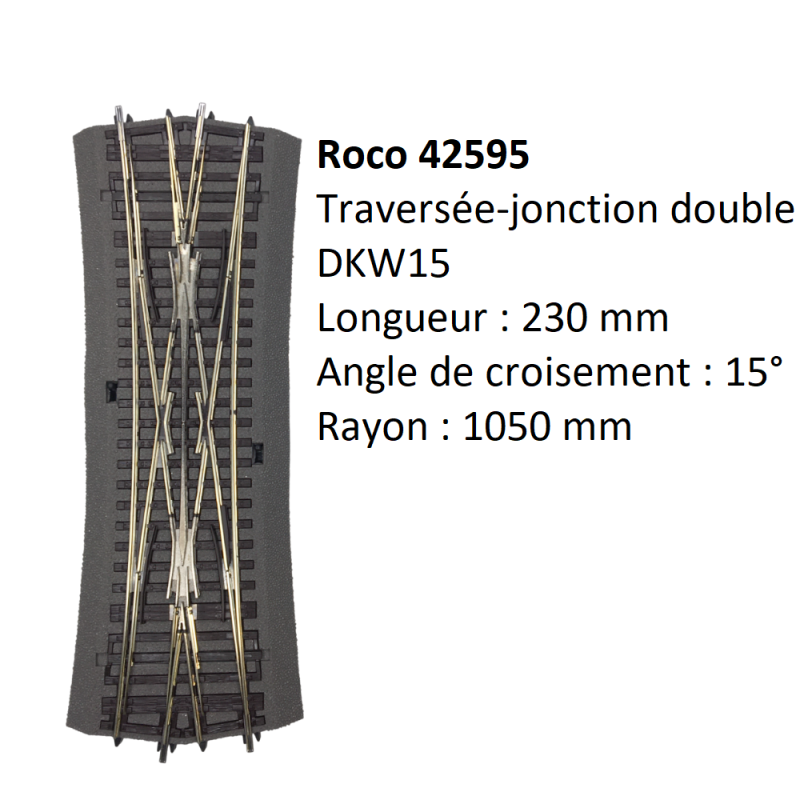 Traversée jonction double DKW15 avec ballast, à commande manuelle - ROCO 42595 - HO 1/87