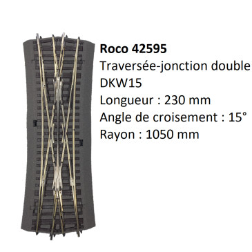 Traversée jonction double DKW15 avec ballast, à commande manuelle - ROCO 42595 - HO 1/87