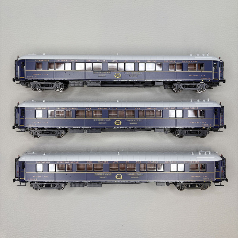 3 voitures WL S2, livrée 1922, "Bombay Express", avec éclairage, CIWL - LSMODELS MW1006/1