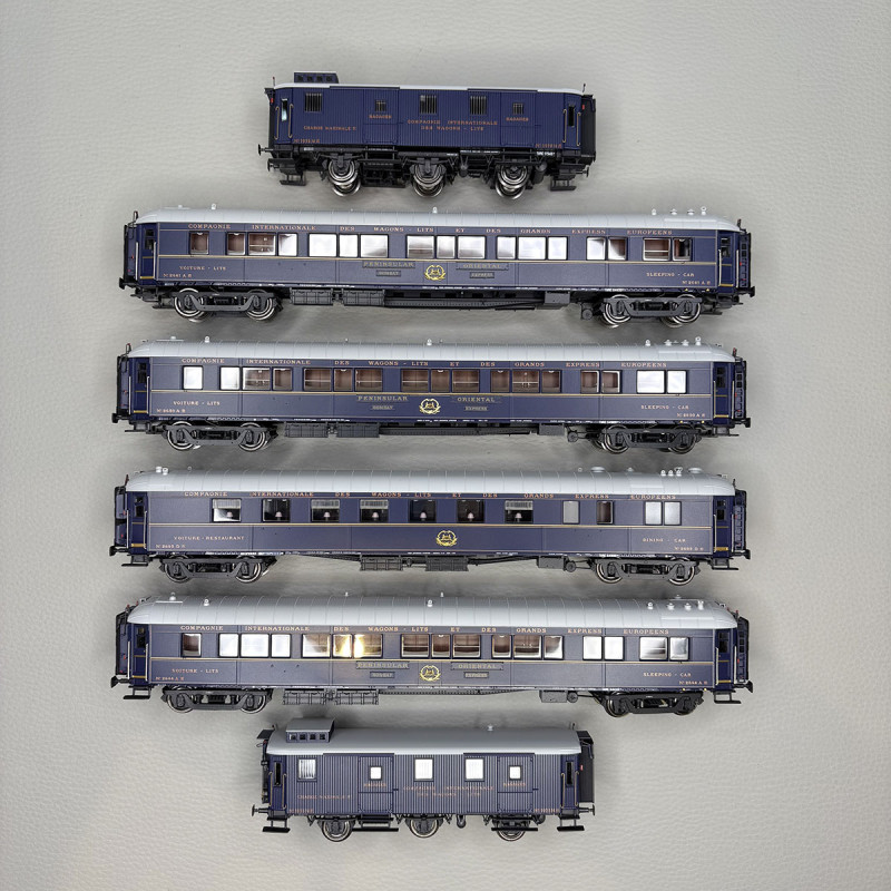 LSMODELS MW1006 - 6 voitures WL S2, Restaurant WR, fourgon Fg, "Bombay Express" 1933, avec éclairage, CIWL -