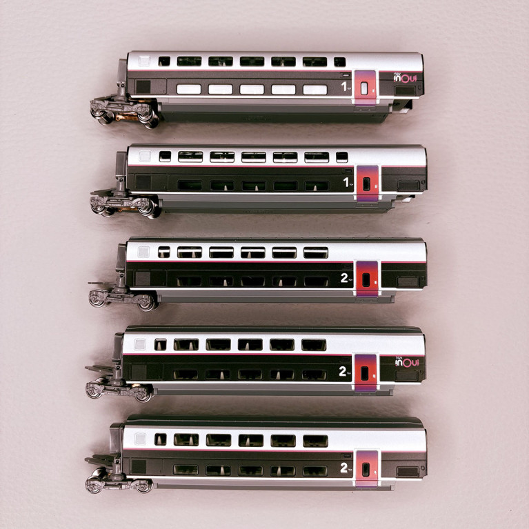 5 voitures intermédiaires TGV Euroduplex "inOui", rame N°4711, SNCF  - KATO 10-2132