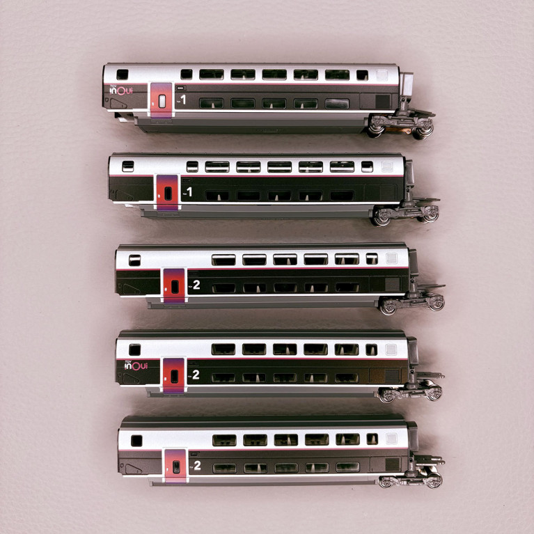 5 voitures intermédiaires TGV Euroduplex "inOui", rame N°4711, SNCF  - KATO 10-2132
