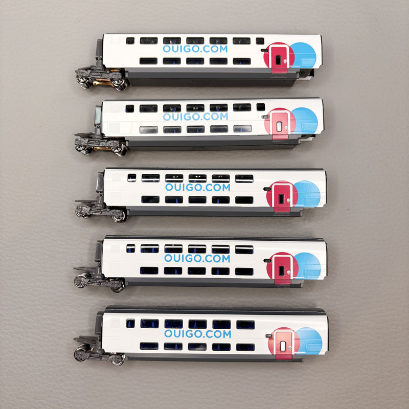 5 voitures intermédiaires TGV Ouigo, rame N°807, France / Espagne, SNCF  - KATO 10-2118