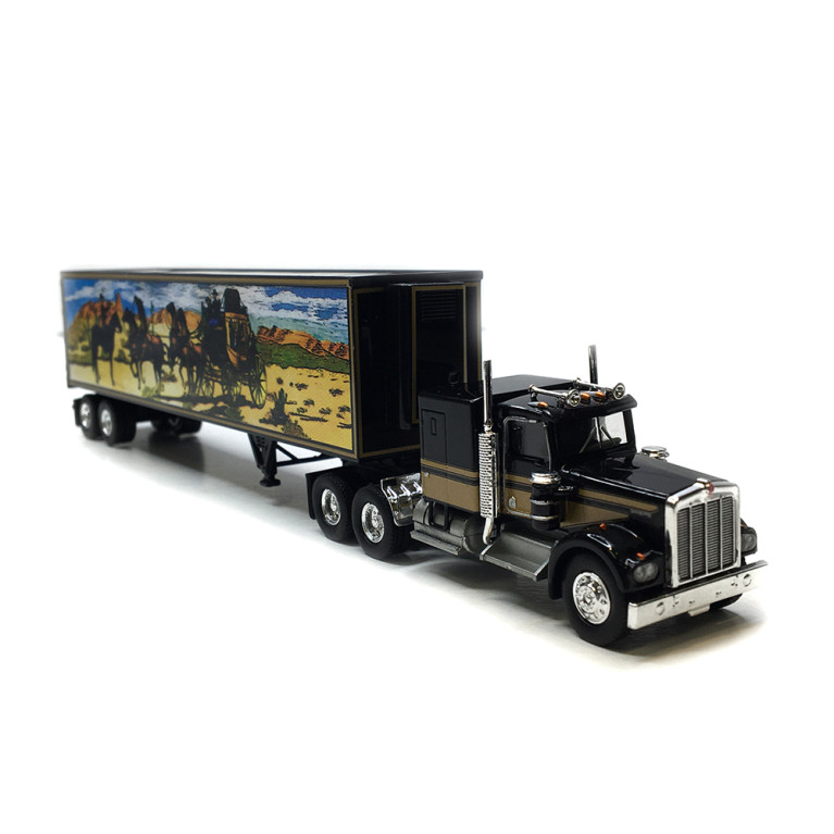 Semi remorque tôlé, Kenworth W900, noir/or, décoré, 1977 - BREKINA 86255 - HO 1/87