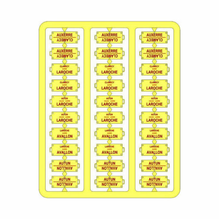 Plaques itinéraires voiture voyageur Sud-Est lettre rouge-HO-1/87 REE XB-043