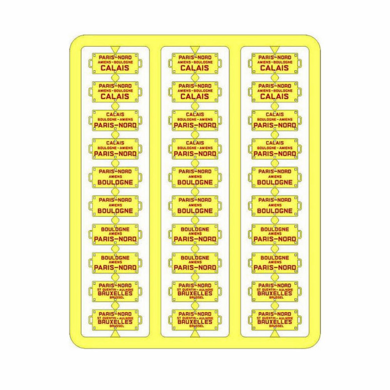 Plaques itinéraires voiture voyageur Nord lettre rouge-HO-1/87 REE XB-047