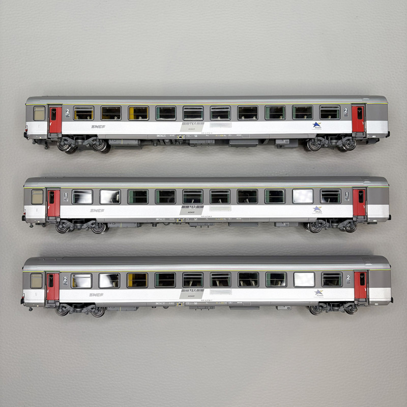 Lsmodels 41219 - 3 voitures Corail, Vtu, A10tu 1CL, B11tu et B11tux 2CL, TER Alsace, logo Nouille, SNCF