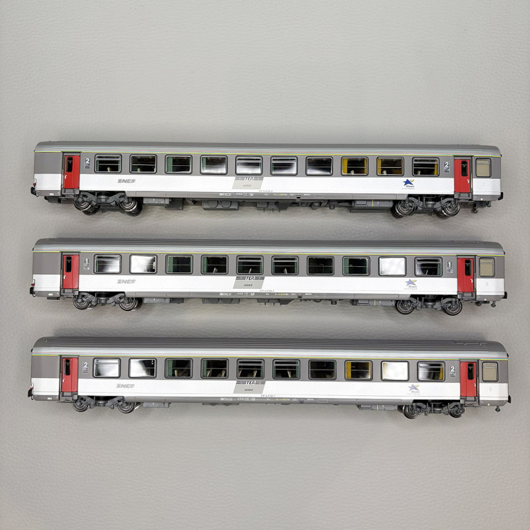 Lsmodels 41219 - 3 voitures Corail, Vtu, A10tu 1CL, B11tu et B11tux 2CL, TER Alsace, logo Nouille, SNCF
