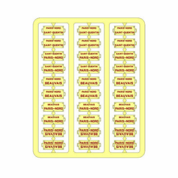 Plaques itinéraires voiture voyageur Nord lettre rouge-HO-1/87 REE XB-048