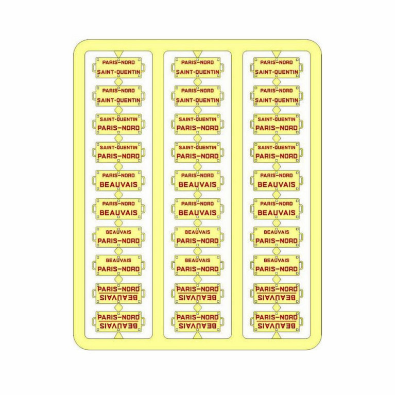 Plaques itinéraires voiture voyageur Nord lettre rouge-HO-1/87 REE XB-048