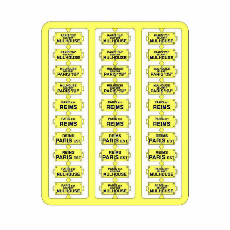 Plaques itinéraires voiture voyageur Est lettre bleu-HO-1/87 REE XB-053