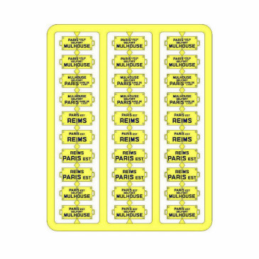 Plaques itinéraires voiture voyageur Est lettre bleu-HO-1/87 REE XB-053