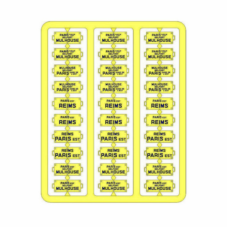 Plaques itinéraires voiture voyageur Est lettre bleu-HO-1/87 REE XB-053