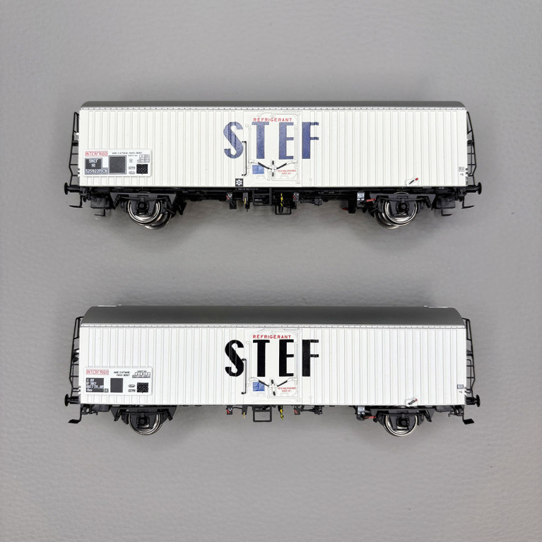 LSMODELS 30235 - 2 wagons frigorifiques type HI, pré UIC, logo STEF bleu, étoilé 105 km/h, SNCF