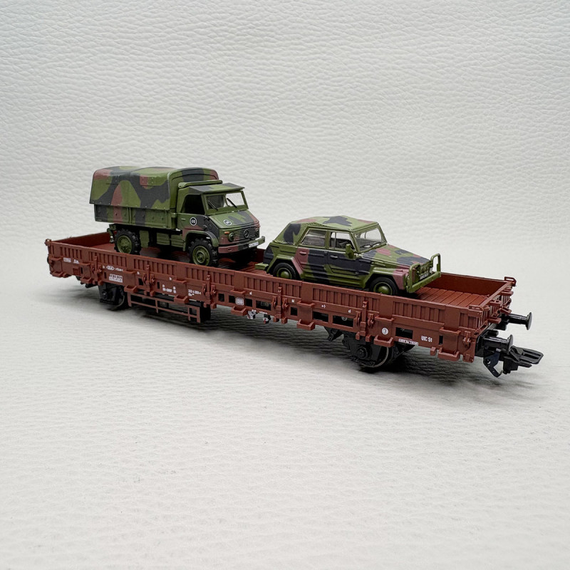 Wagon plat à ranchers Kb 443, transport lourd, avec camion militaire, DB - MARKLIN 46929