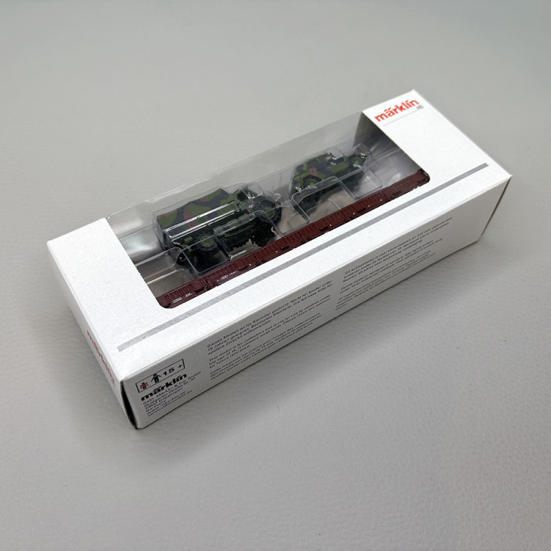 Wagon plat à ranchers Kb 443, transport lourd, avec camion militaire, DB - MARKLIN 46929