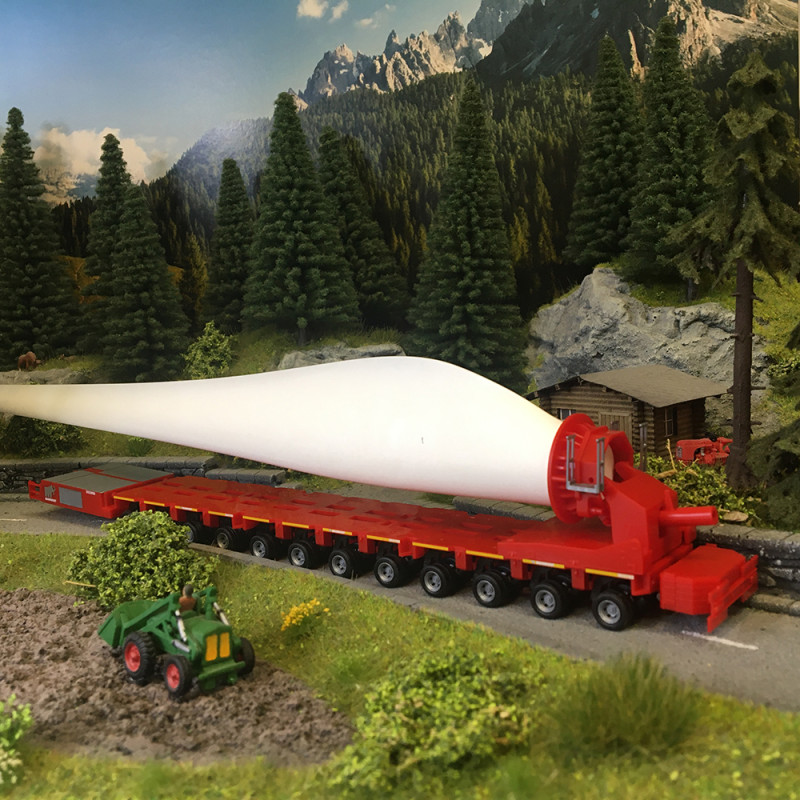 Transporteur de pale d'éolienne, Goldhofer FTV 300, avec pale, Mammoet - HERPA 320054 - HO 1/87