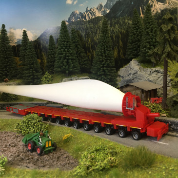 Transporteur de pale d'éolienne, Goldhofer FTV 300, avec pale, Mammoet - HERPA 320054 - HO 1/87