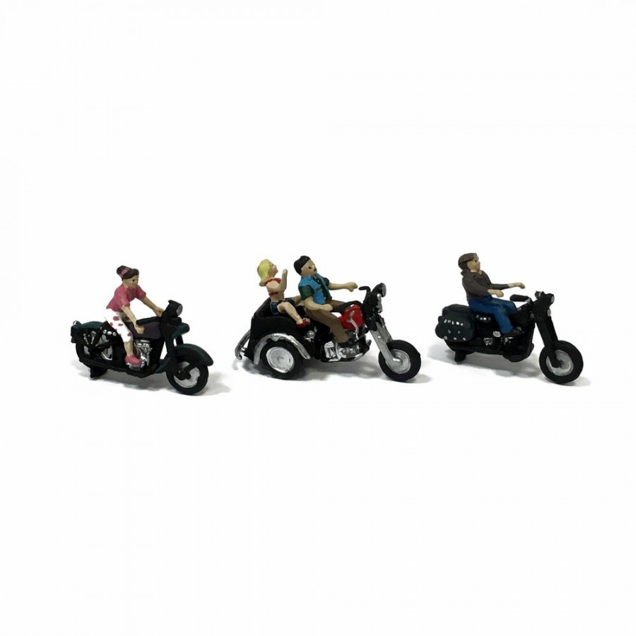 3 motards type Américain pour diorama -HO-1/87-WOODLAND SCENICS AS5549
